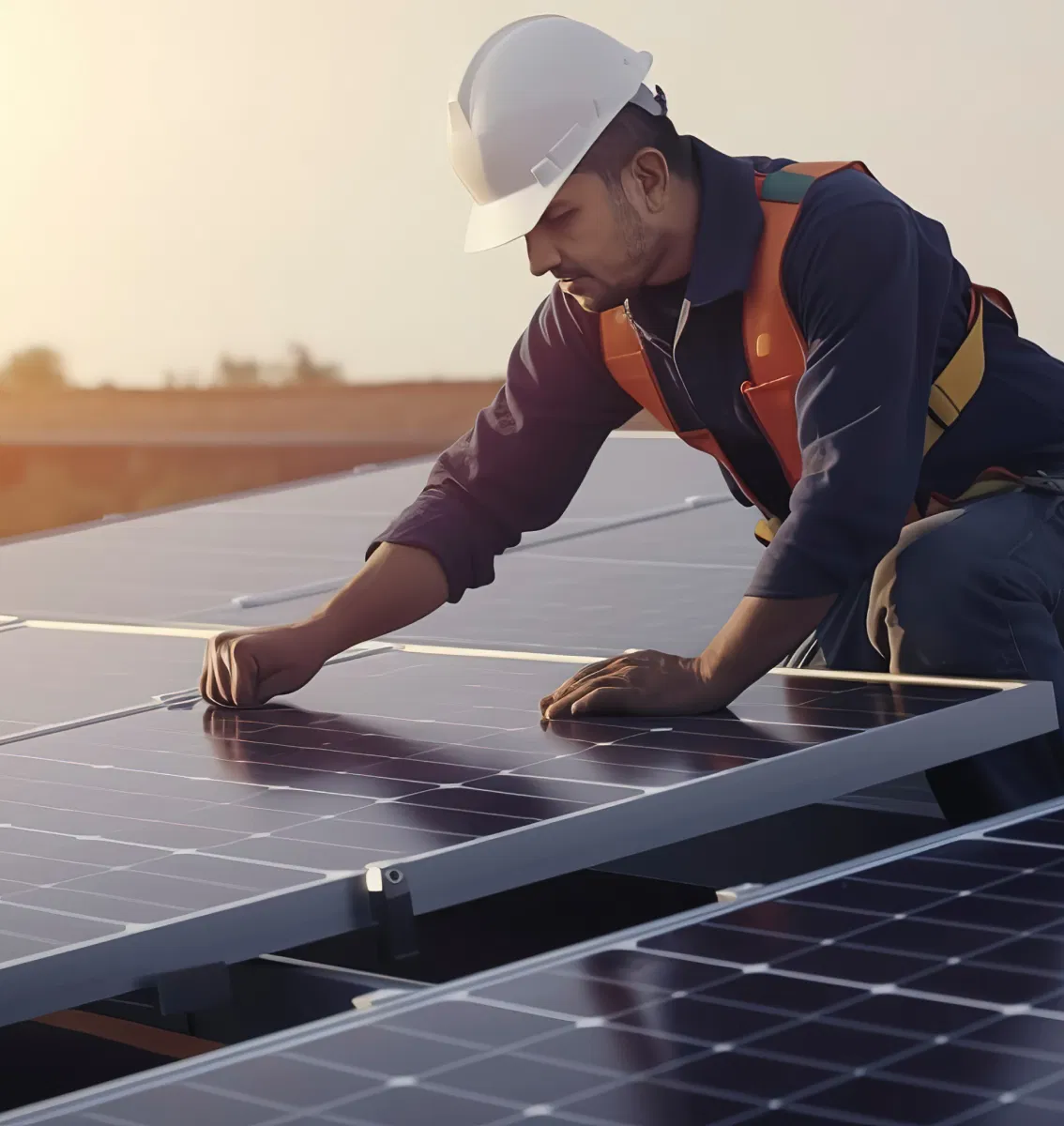 engineer installing solar panels